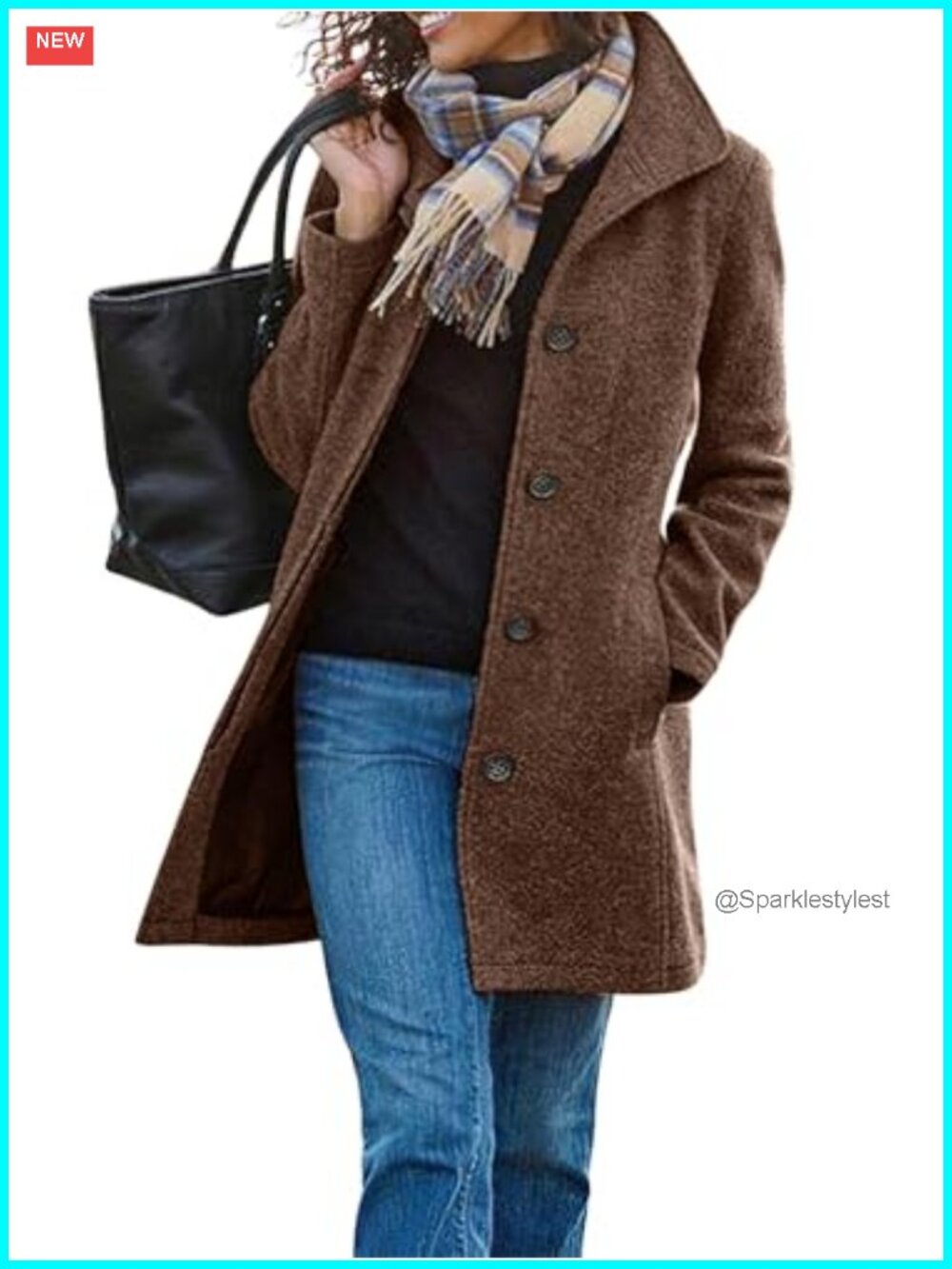 Wool Blend Pea Coat Stand Collar Single Breasted Midi Winter Outerwear